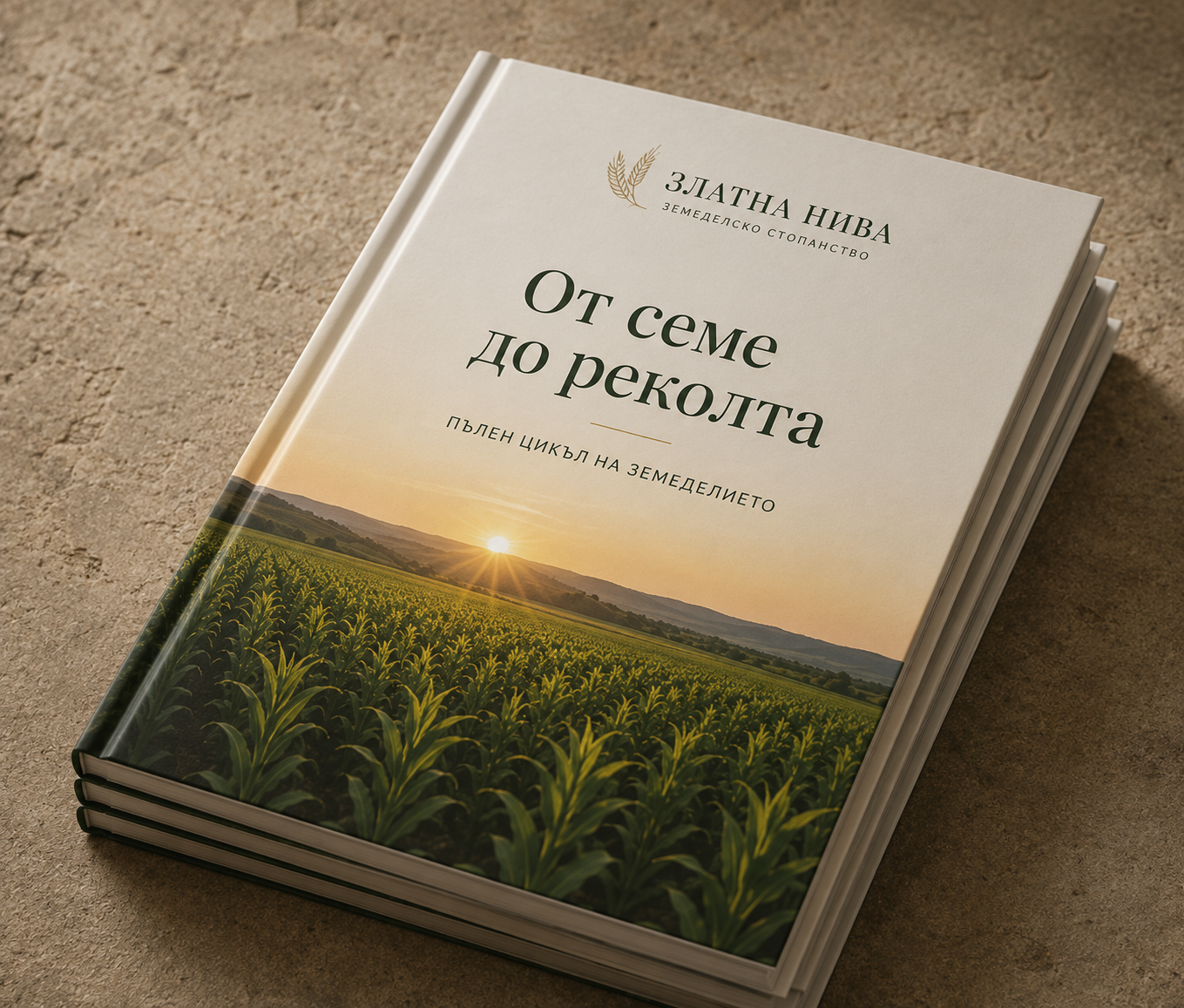 Бранд книгата От семе до реколта, поставена върху разорана почва